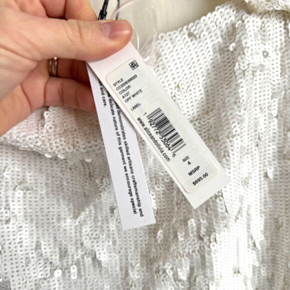 NWT Alice + Olivia Valli Cut Out Cami Dress - White Sequins | Size 4 - Picture 6 of 11